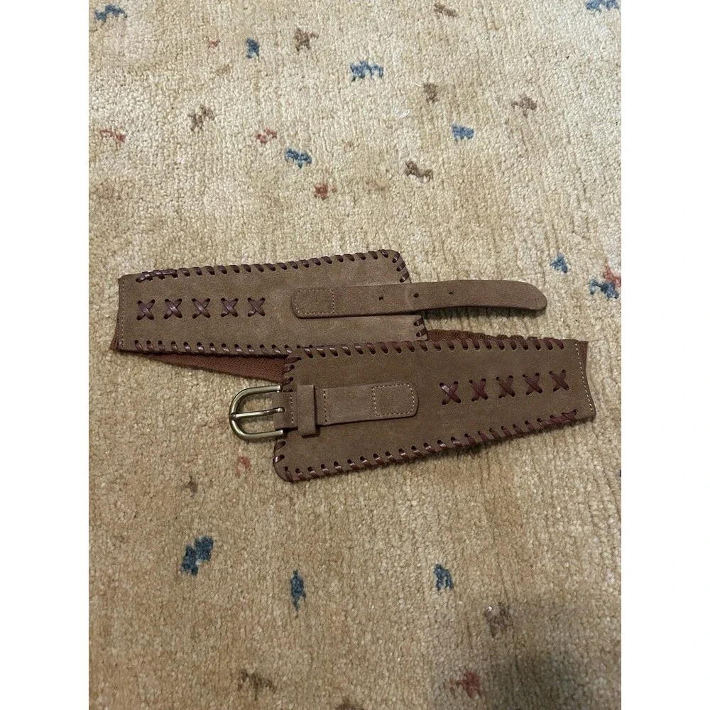 Anthropologie Brown Suede Leather Western Chunky Belt Size M/L Boho Cowgirl